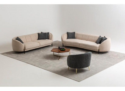 Sofa sestava 4 3 1 Místné obývací pokoj komplet Sedací souprava Béžová Moderní Set
