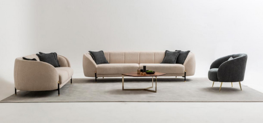 Sofa sestava 4 3 1 Místné obývací pokoj komplet Sedací souprava Béžová Moderní Set