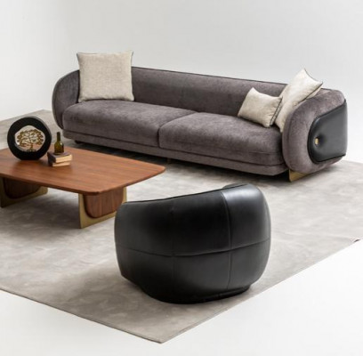 Moderní šedá sedací souprava set 3místná sofa 2x křeslo set do obývacího pokoje