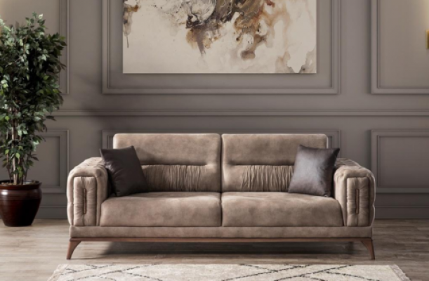 Šedá polstrová sedačka Luxusní Chesterfield obývací pokoj pro 3 osoby