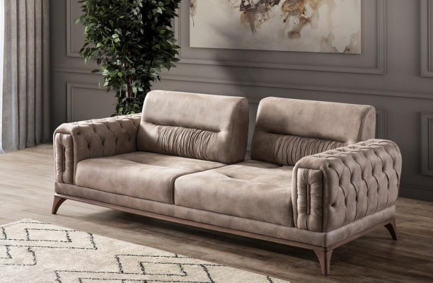 Šedá polstrová sedačka Luxusní Chesterfield obývací pokoj pro 3 osoby