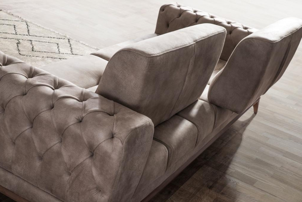 Šedá polstrová sedačka Luxusní Chesterfield obývací pokoj pro 3 osoby