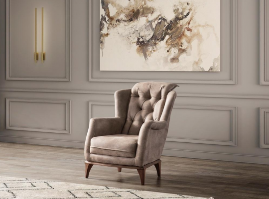 Chesterfield Robustní 2x látkové křeslo Luxusní 1-sedačka Moderní nábytek