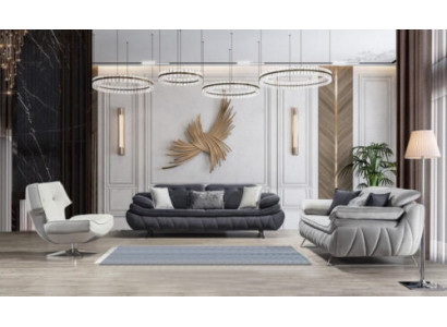 Obývací pokoj 3 kusy černé bílé 2x pohovky s křeslem moderní design textil.