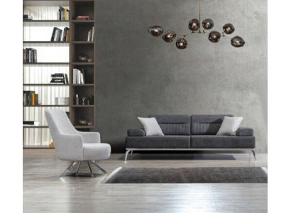 Obývací souprava 2 kusy - 3místná pohovka 1místný křeslo šedé bílé textilie materiál