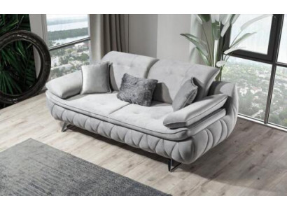 Šedá moderní luxusní designová třímístná látková pohovka do obývacího pokoje z textilního materiálu.