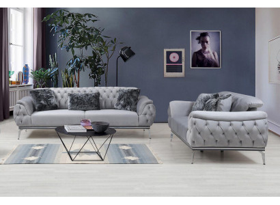 Šedá obývací místnost textilní sedačka moderního designu Chesterfield textilního materiálu