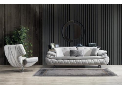 Obývací pokoj – set 2 kusů. Pohovka pro 3 osoby s křeslem v moderním designu, látkové pohovky.
