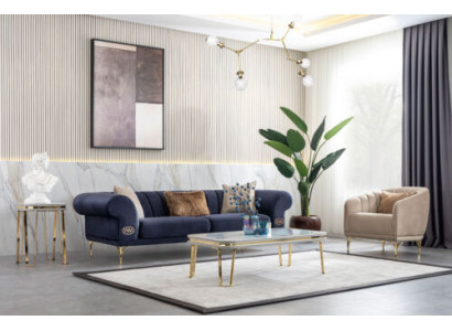 Moderní modro-béžová sedací souprava designérská 3+1 -sedací Luxus židle do obývacího pokoje.