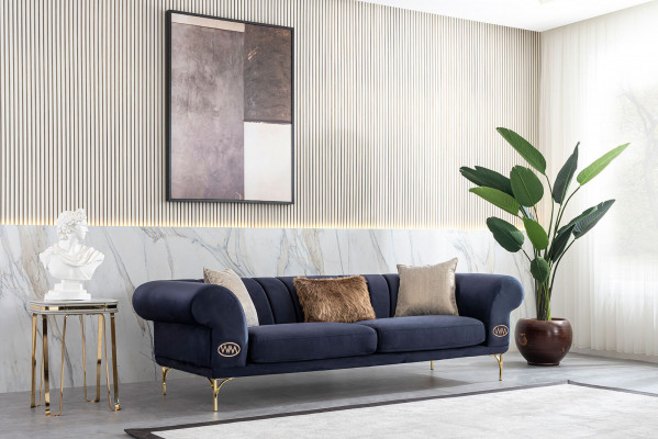 Moderní modro-béžová sedací souprava designérská 3+1 -sedací Luxus židle do obývacího pokoje.