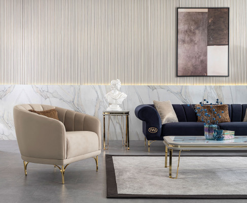 Moderní modro-béžová sedací souprava designérská 3+1 -sedací Luxus židle do obývacího pokoje.