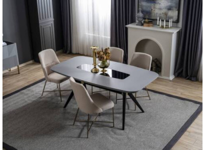 Šedobílé jídelní pokoje Dřevěný stůl Luxusní 4x židle Moderní sada