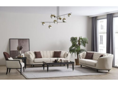 Bílý obývací pokoj Sada sofa set 3+3+1 Konferenční stůl Jídelní stůl 5 kusů