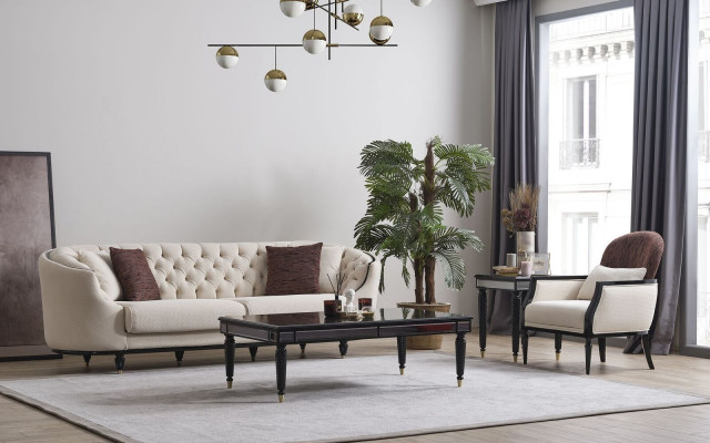 Bílý obývací pokoj Sada sofa set 3+3+1 Konferenční stůl Jídelní stůl 5 kusů