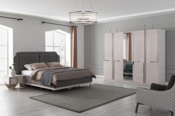 Moderní ložnice - manželská postel, noční stolek, skříň - luxusní.