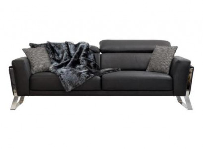 Černá obývací místnost třísedadlová designerská pohovka luxusní kůže 3místná sofa