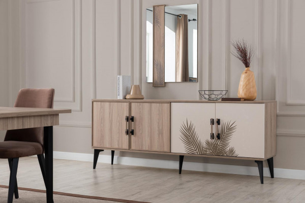 Hnědá jídelní sestava luxusní jídelní stůl 4x židle sideboard zrcadlo