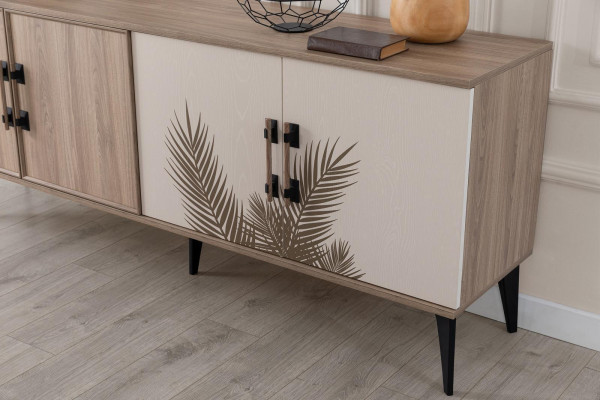 Hnědá jídelní sestava luxusní jídelní stůl 4x židle sideboard zrcadlo