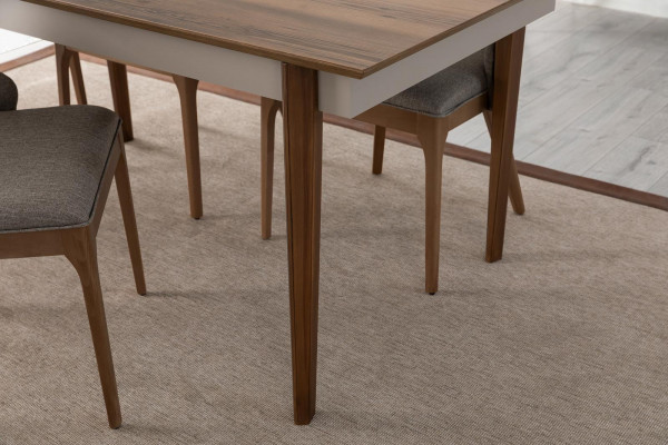 Kompletní jídelní set stůl 4x hnědé potahové židle 5dílný set.