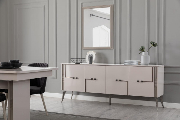 Staromódní jídelní set Velký jídelní stůl 4x textilní židle komoda