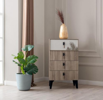 Ložnice nábytek Světle hnědá Vysoká komoda Designér 4dveřová komoda