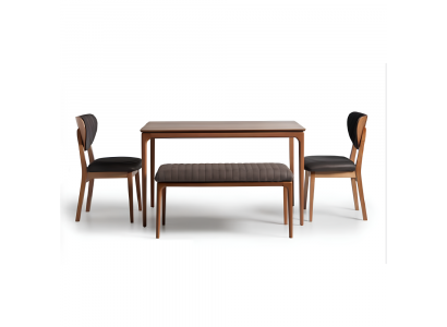 Jídelní sada dřevo jídelna jídelní stůl židle 6dílná hnědá jídelní kout lavice látková