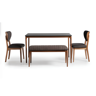 Soubor jídelního pokoje Stůl a židle 4 kusy Hnědý Jídelní kout Lavice látková