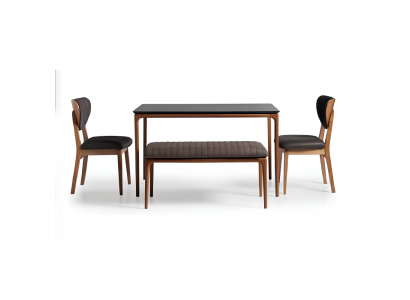 Soubor jídelního pokoje Stůl a židle 4 kusy Hnědý Jídelní kout Lavice látková