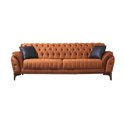 Černooranžová Chesterfield sedací souprava do obývacího pokoje se 4 křesly.