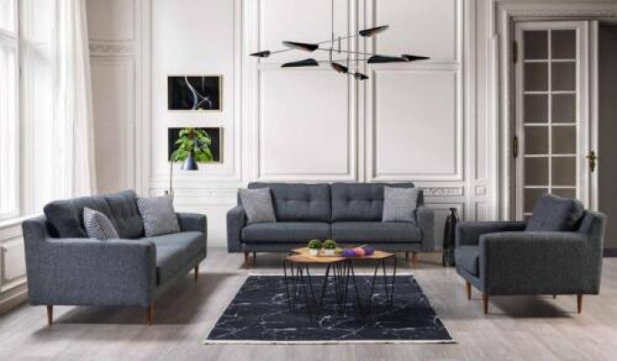 Šedá obývací sestava Luxusní 2x pohovky Designer křesla