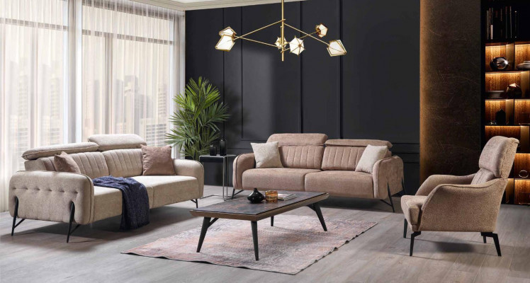 Designer Beiges obývací pokoj sestava 2x pohovky 2x křesla Luxusní nábytek
