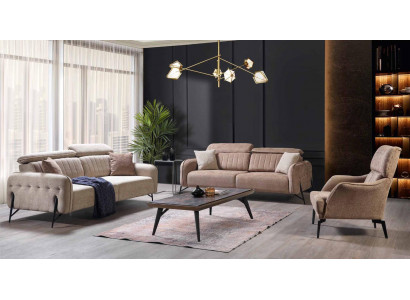 Beige sedací souprava do obývacího pokoje Designer 2x látkové křeslo 3-sedák 3-dílná.