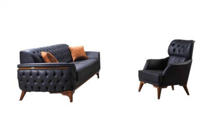 Černá Chesterfield Designová sestava luxusní kožená pohovka Designový křeslo