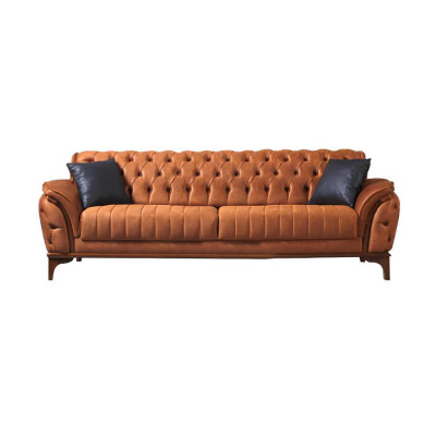 Orange-Schwarze Chesterfield Garnitur Luxuriöser Dreisitzer Sessel 2tlg