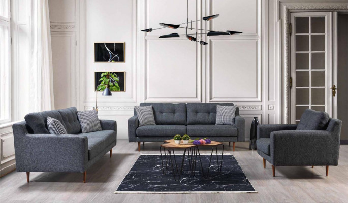 Obývací pokoj Šedá sedací souprava Luxusní polstrovaný nábytek Tkaninové pohovky Křesla