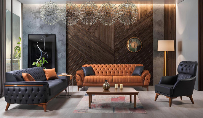Černá Chesterfieldská židle, designový obývací pokoj, jednosedadlový křeslo