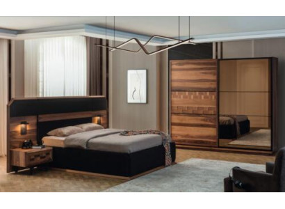 Vysoce kvalitní ložní souprava Elegatní manželská postel 2x dřevěné noční stolky