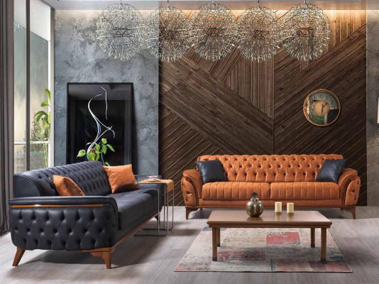 Luxuriöse Blaue Chesterfield Couch Moderner 3-Sitzer Luxus Sitz Möbel