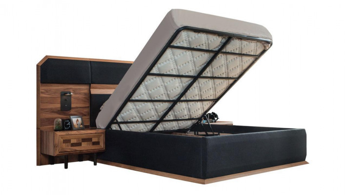 Hnědo-černá dřevěná ložnice, manželská postel, 2x noční stolek, 3 kusy.