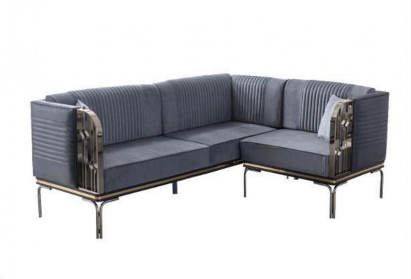 Exkluzivní šedá jídelní sestava Luxusní stůl ze nerezové oceli 2x textilní židle