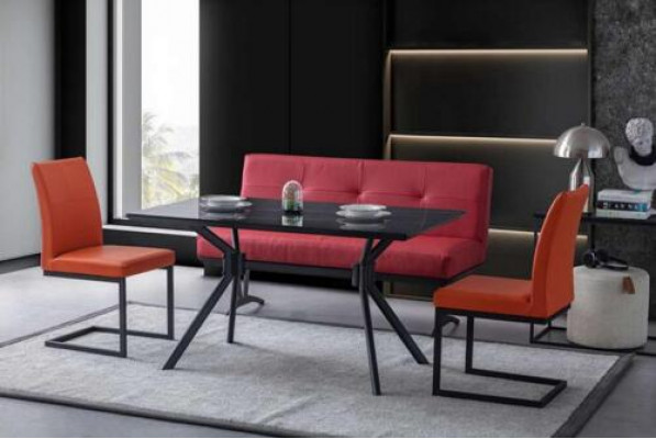 Moderní nábytek do jídelny Černý jídelní stůl umělé kožené židle Luxusní lavice