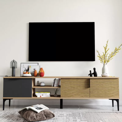 Hnědošedý RTV TV nízký skříň Moderní design Obdélníkový tvar Obývací pokoj
