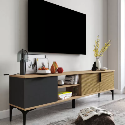 Hnědošedý RTV TV nízký skříň Moderní design Obdélníkový tvar Obývací pokoj