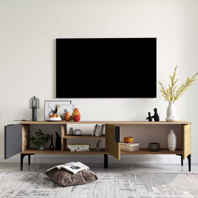 Hnědošedý RTV TV nízký skříň Moderní design Obdélníkový tvar Obývací pokoj