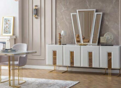 Bílý nerezový bufet, designový jídelní nábytek, luxusní komoda, nový.