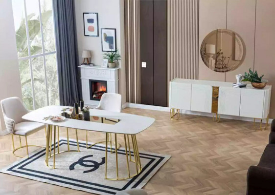 Stůl židle 7dílná jídelna Dřevěný jídelní set Skupina nový design