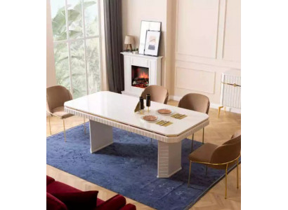 Jídelní pokoj jídelní stůl 6x židle bežový čalouněný set 7dílný luxusní nábytek z masivního dřeva.