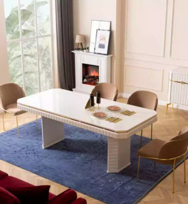 Jídelní sada stůl 6x židle skříň zrcadlo 9dílná skupina souprava