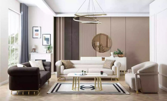 Sedačka 3 místná textilie obývacího pokoje design moderní nový luxus bílá.