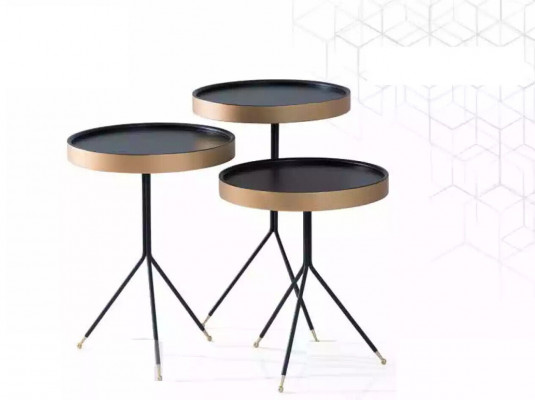 Beistelltisch 3x rund Dekotisch Lampentisch Sofatisch Tisch Holz schwarz  Přistavovací stůl 3x kulatý Dekotisch Lampentisch Sofatisch Stůl dřevo černý